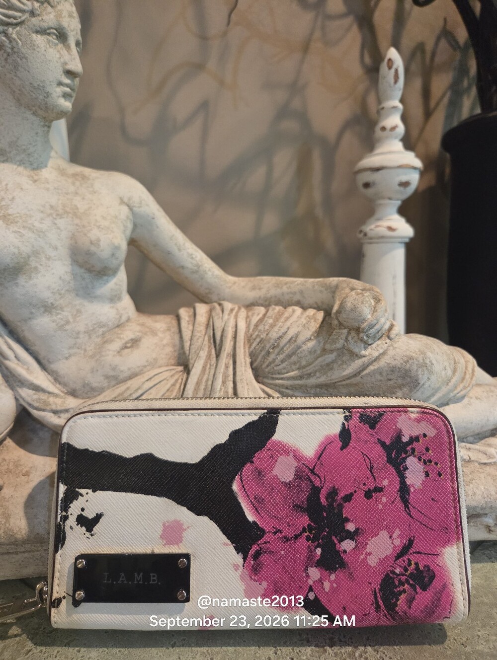 L.A.M.B. Gwen Stefani Cherry Blossom Wallet Designer Leather Canvas Vintage #816